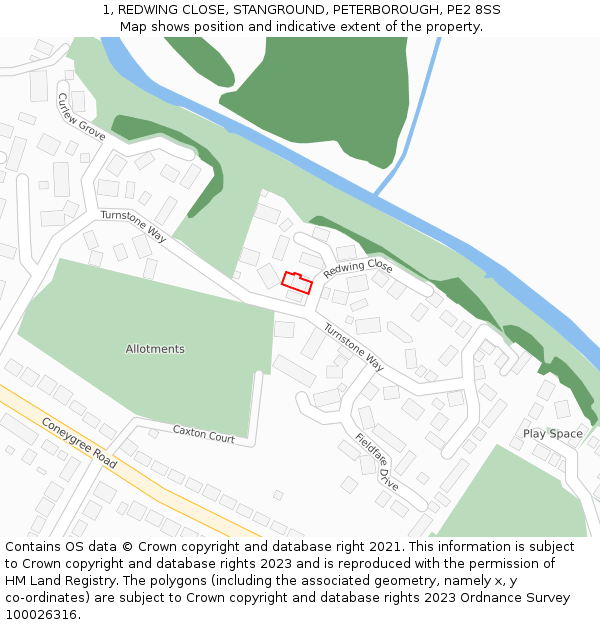 1, REDWING CLOSE, STANGROUND, PETERBOROUGH, PE2 8SS: Location map and indicative extent of plot