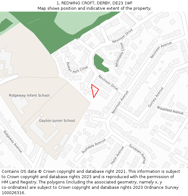 1, REDWING CROFT, DERBY, DE23 1WF: Location map and indicative extent of plot