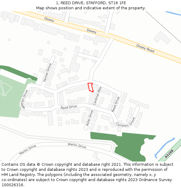 1, REED DRIVE, STAFFORD, ST16 1FE: Location map and indicative extent of plot