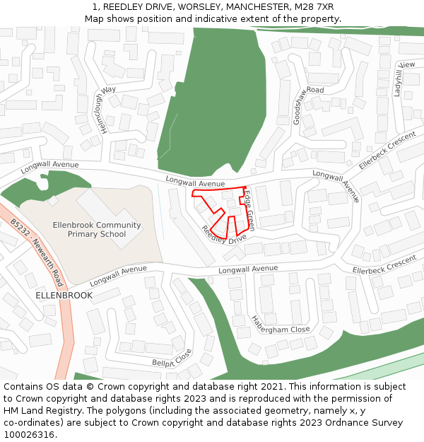 1, REEDLEY DRIVE, WORSLEY, MANCHESTER, M28 7XR: Location map and indicative extent of plot