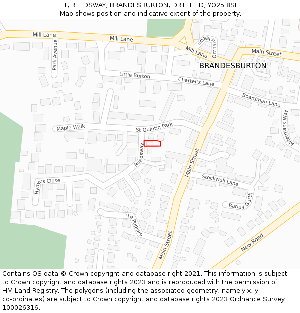 1, REEDSWAY, BRANDESBURTON, DRIFFIELD, YO25 8SF: Location map and indicative extent of plot
