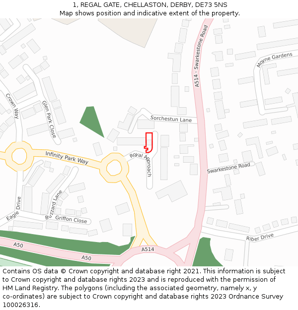 1, REGAL GATE, CHELLASTON, DERBY, DE73 5NS: Location map and indicative extent of plot