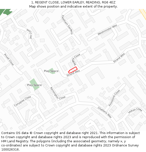 1, REGENT CLOSE, LOWER EARLEY, READING, RG6 4EZ: Location map and indicative extent of plot