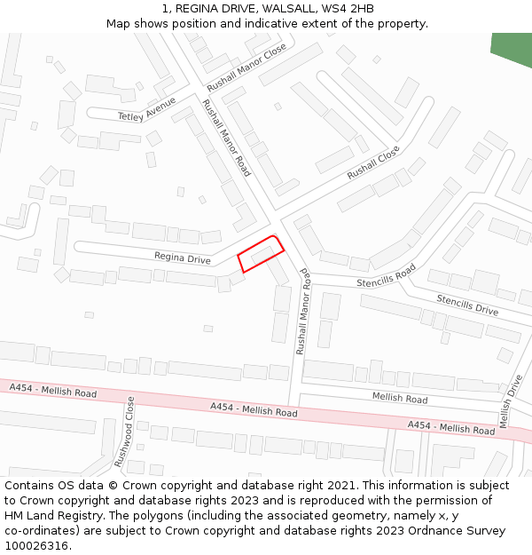 1, REGINA DRIVE, WALSALL, WS4 2HB: Location map and indicative extent of plot