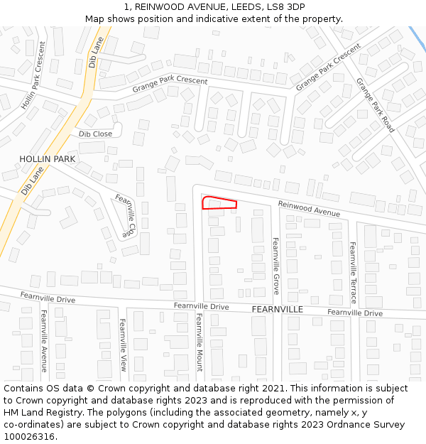 1, REINWOOD AVENUE, LEEDS, LS8 3DP: Location map and indicative extent of plot