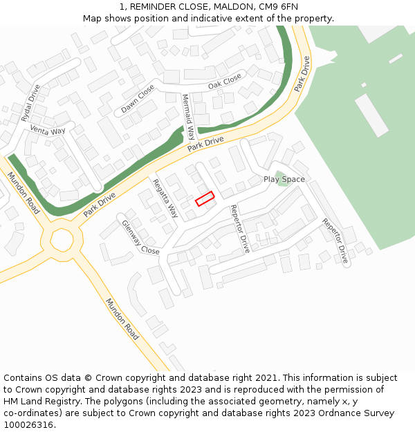 1, REMINDER CLOSE, MALDON, CM9 6FN: Location map and indicative extent of plot