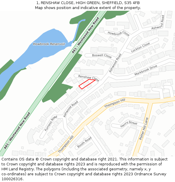 1, RENSHAW CLOSE, HIGH GREEN, SHEFFIELD, S35 4FB: Location map and indicative extent of plot