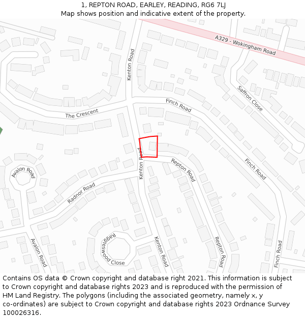 1, REPTON ROAD, EARLEY, READING, RG6 7LJ: Location map and indicative extent of plot