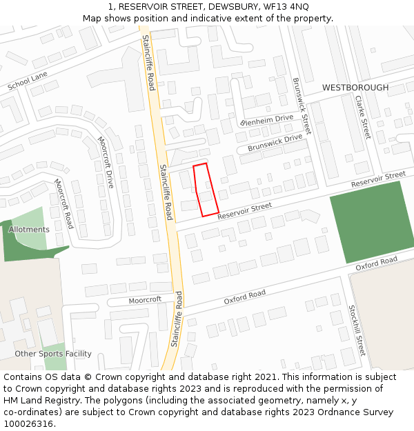 1, RESERVOIR STREET, DEWSBURY, WF13 4NQ: Location map and indicative extent of plot