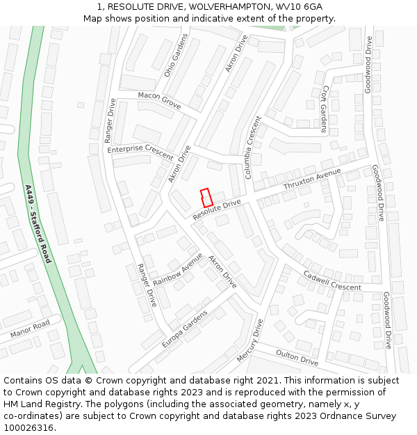 1, RESOLUTE DRIVE, WOLVERHAMPTON, WV10 6GA: Location map and indicative extent of plot