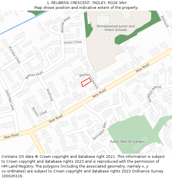1, REUBENS CRESCENT, TADLEY, RG26 3AH: Location map and indicative extent of plot