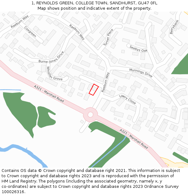 1, REYNOLDS GREEN, COLLEGE TOWN, SANDHURST, GU47 0FL: Location map and indicative extent of plot