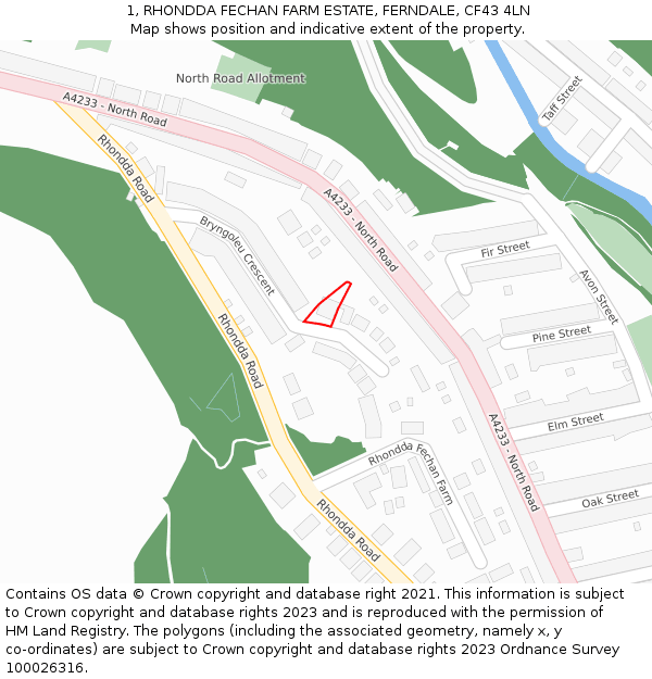 1, RHONDDA FECHAN FARM ESTATE, FERNDALE, CF43 4LN: Location map and indicative extent of plot