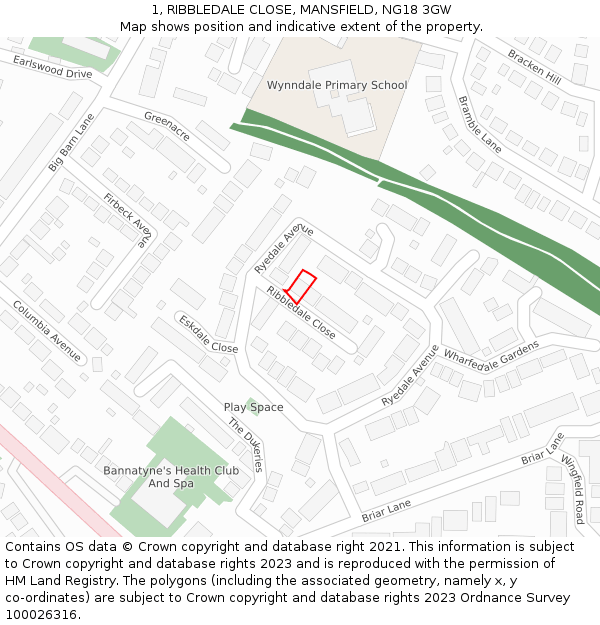1, RIBBLEDALE CLOSE, MANSFIELD, NG18 3GW: Location map and indicative extent of plot