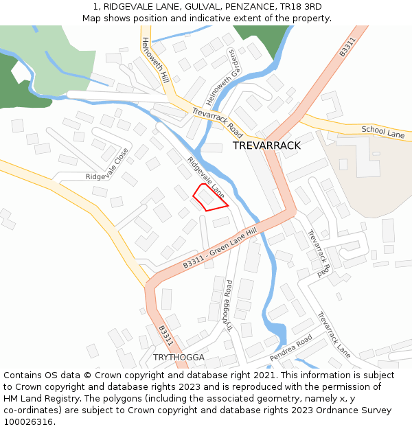 1, RIDGEVALE LANE, GULVAL, PENZANCE, TR18 3RD: Location map and indicative extent of plot