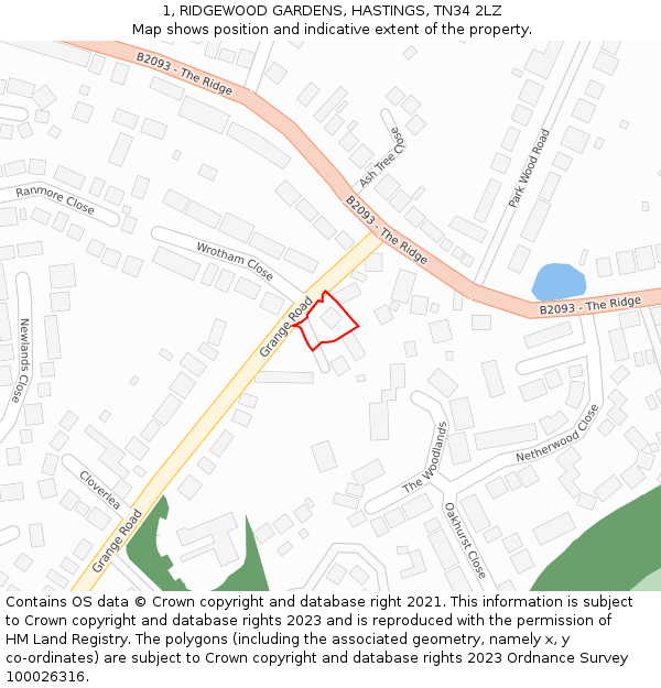 1, RIDGEWOOD GARDENS, HASTINGS, TN34 2LZ: Location map and indicative extent of plot