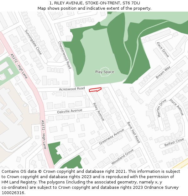 1, RILEY AVENUE, STOKE-ON-TRENT, ST6 7DU: Location map and indicative extent of plot