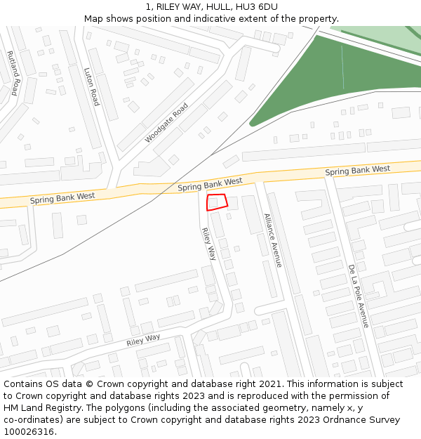 1, RILEY WAY, HULL, HU3 6DU: Location map and indicative extent of plot