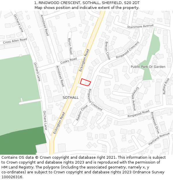 1, RINGWOOD CRESCENT, SOTHALL, SHEFFIELD, S20 2DT: Location map and indicative extent of plot