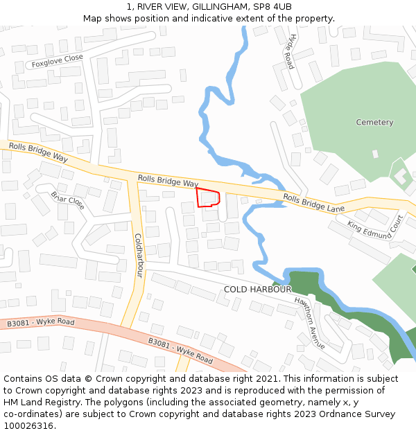 1, RIVER VIEW, GILLINGHAM, SP8 4UB: Location map and indicative extent of plot
