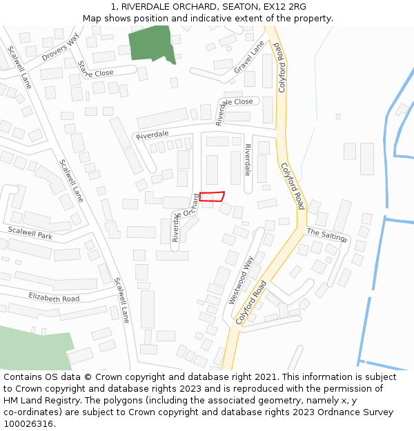 1, RIVERDALE ORCHARD, SEATON, EX12 2RG: Location map and indicative extent of plot
