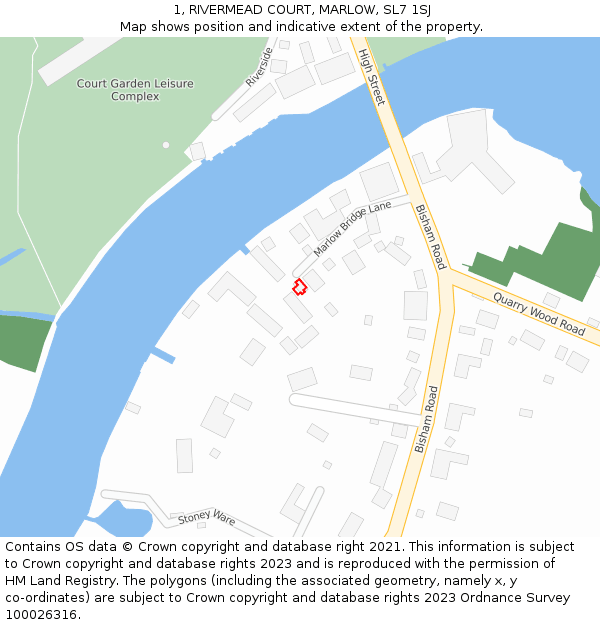 1, RIVERMEAD COURT, MARLOW, SL7 1SJ: Location map and indicative extent of plot