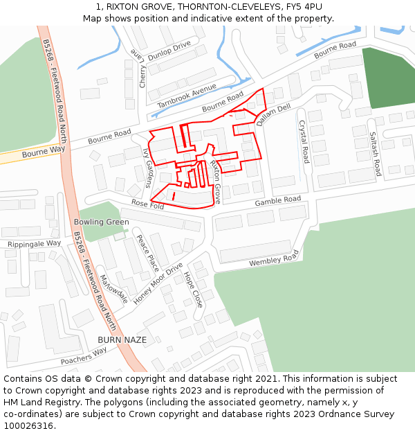 1, RIXTON GROVE, THORNTON-CLEVELEYS, FY5 4PU: Location map and indicative extent of plot