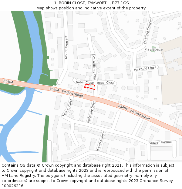 1, ROBIN CLOSE, TAMWORTH, B77 1GS: Location map and indicative extent of plot