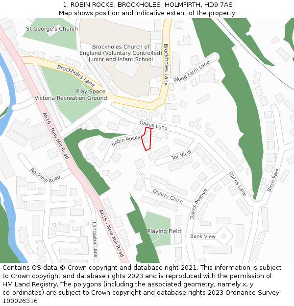 1, ROBIN ROCKS, BROCKHOLES, HOLMFIRTH, HD9 7AS: Location map and indicative extent of plot