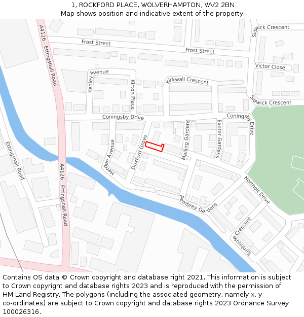 1, ROCKFORD PLACE, WOLVERHAMPTON, WV2 2BN: Location map and indicative extent of plot
