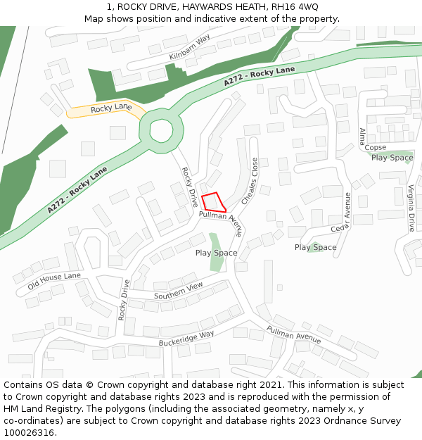 1, ROCKY DRIVE, HAYWARDS HEATH, RH16 4WQ: Location map and indicative extent of plot