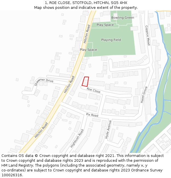 1, ROE CLOSE, STOTFOLD, HITCHIN, SG5 4HX: Location map and indicative extent of plot
