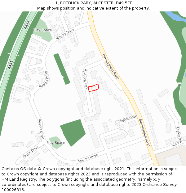1, ROEBUCK PARK, ALCESTER, B49 5EF: Location map and indicative extent of plot