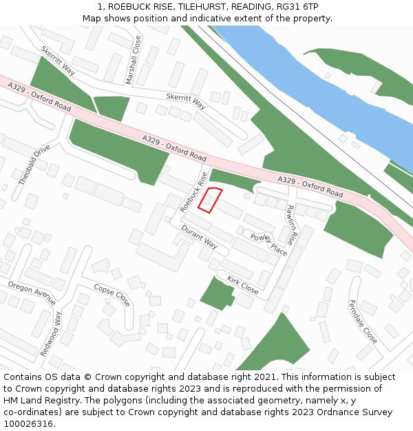1, ROEBUCK RISE, TILEHURST, READING, RG31 6TP: Location map and indicative extent of plot