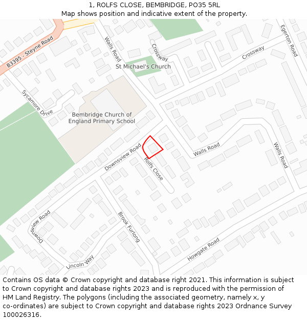 1, ROLFS CLOSE, BEMBRIDGE, PO35 5RL: Location map and indicative extent of plot