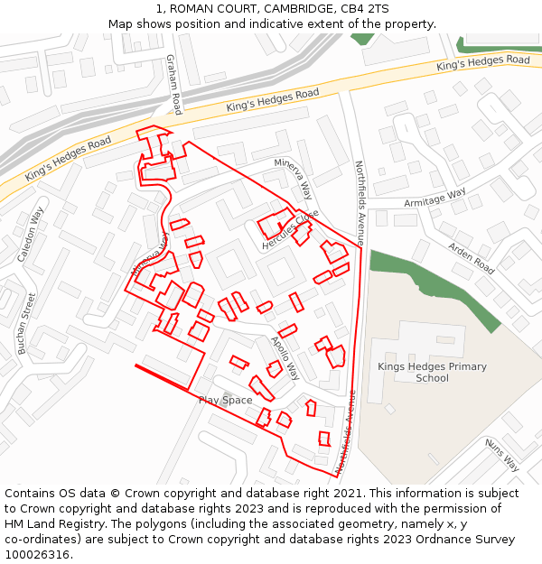 1, ROMAN COURT, CAMBRIDGE, CB4 2TS: Location map and indicative extent of plot