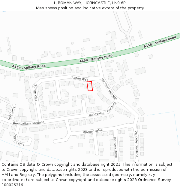 1, ROMAN WAY, HORNCASTLE, LN9 6PL: Location map and indicative extent of plot