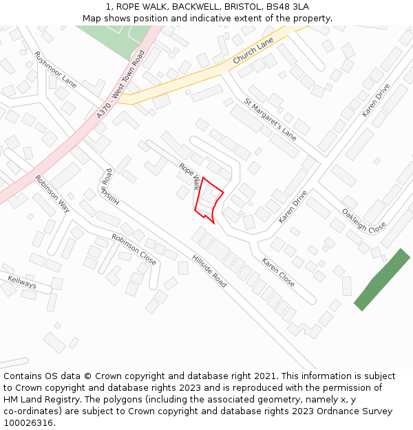 1, ROPE WALK, BACKWELL, BRISTOL, BS48 3LA: Location map and indicative extent of plot
