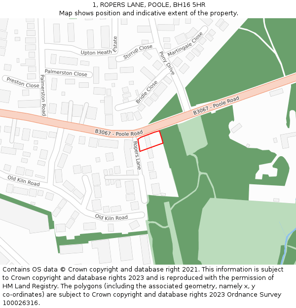 1, ROPERS LANE, POOLE, BH16 5HR: Location map and indicative extent of plot