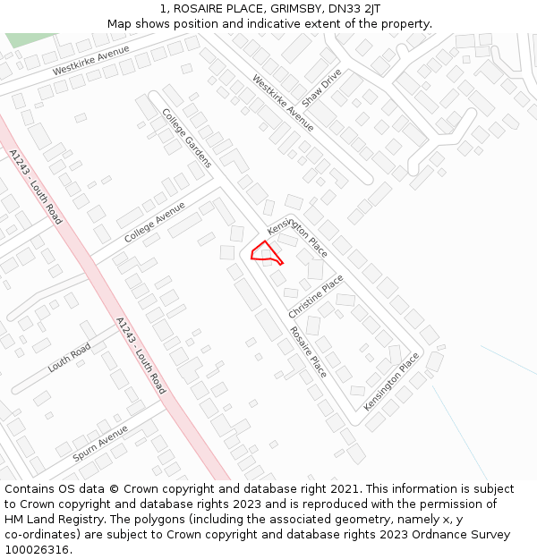 1, ROSAIRE PLACE, GRIMSBY, DN33 2JT: Location map and indicative extent of plot