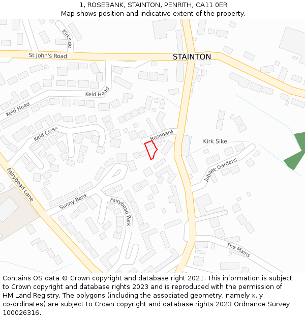 1, ROSEBANK, STAINTON, PENRITH, CA11 0ER: Location map and indicative extent of plot