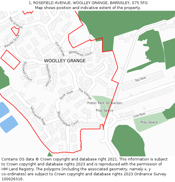 1, ROSEFIELD AVENUE, WOOLLEY GRANGE, BARNSLEY, S75 5FG: Location map and indicative extent of plot