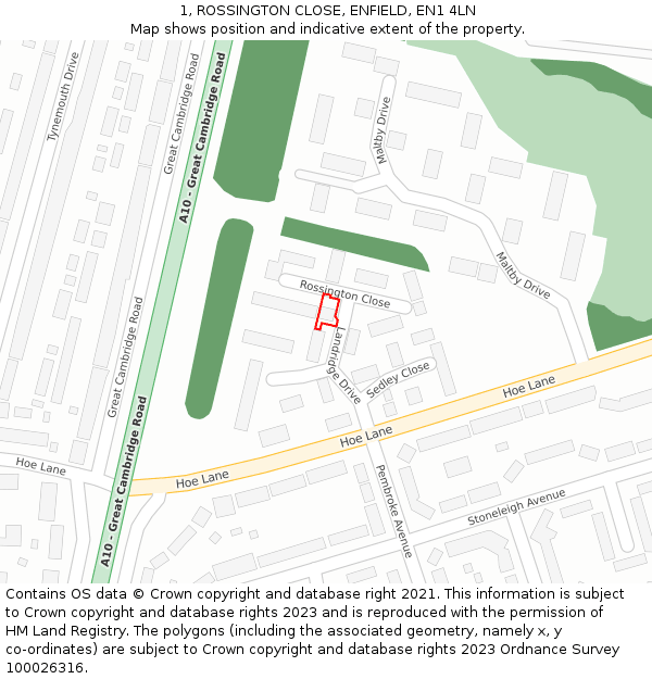 1, ROSSINGTON CLOSE, ENFIELD, EN1 4LN: Location map and indicative extent of plot