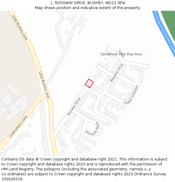 1, ROSSWAY DRIVE, BUSHEY, WD23 3EW: Location map and indicative extent of plot