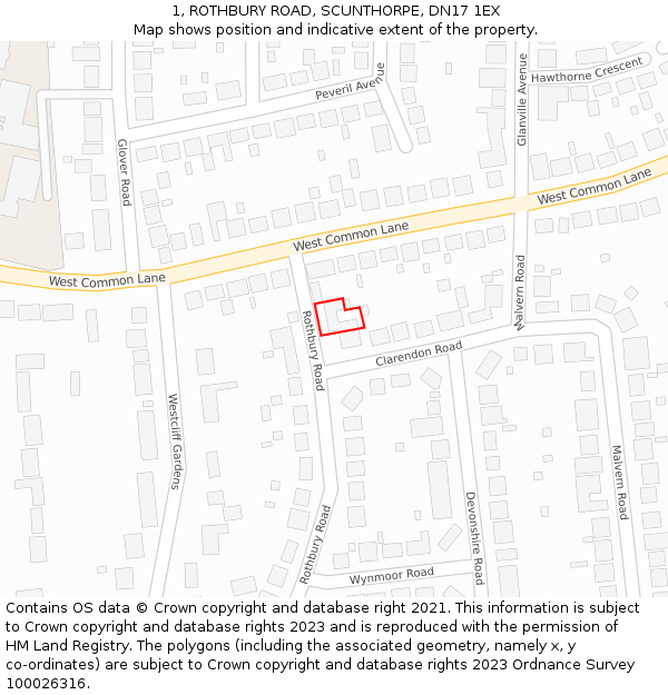 1, ROTHBURY ROAD, SCUNTHORPE, DN17 1EX: Location map and indicative extent of plot