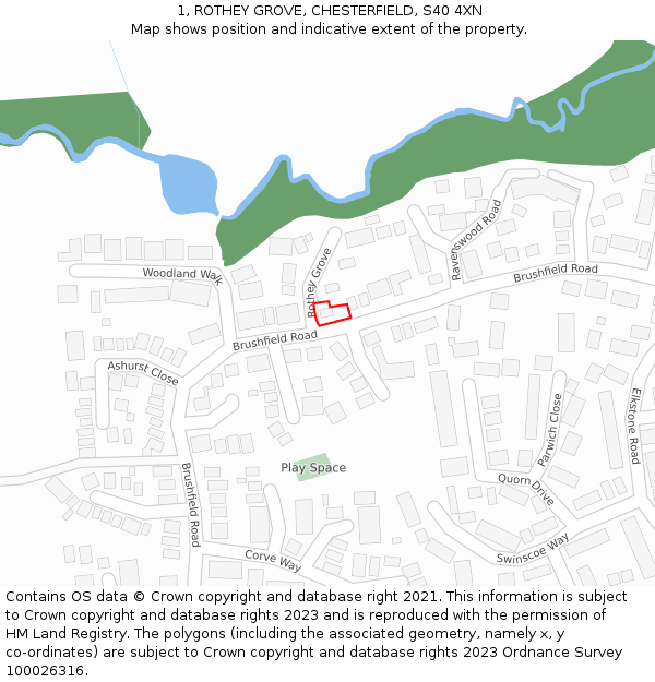 1, ROTHEY GROVE, CHESTERFIELD, S40 4XN: Location map and indicative extent of plot