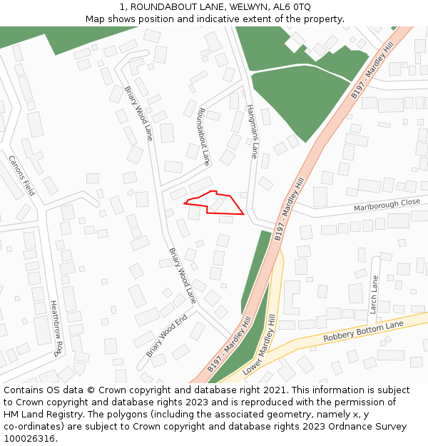1, ROUNDABOUT LANE, WELWYN, AL6 0TQ: Location map and indicative extent of plot