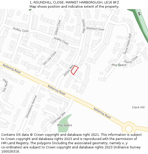 1, ROUNDHILL CLOSE, MARKET HARBOROUGH, LE16 8FZ: Location map and indicative extent of plot