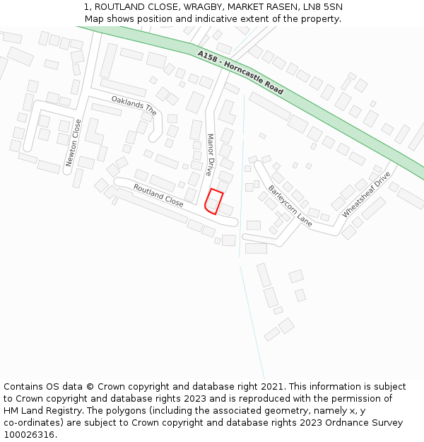 1, ROUTLAND CLOSE, WRAGBY, MARKET RASEN, LN8 5SN: Location map and indicative extent of plot