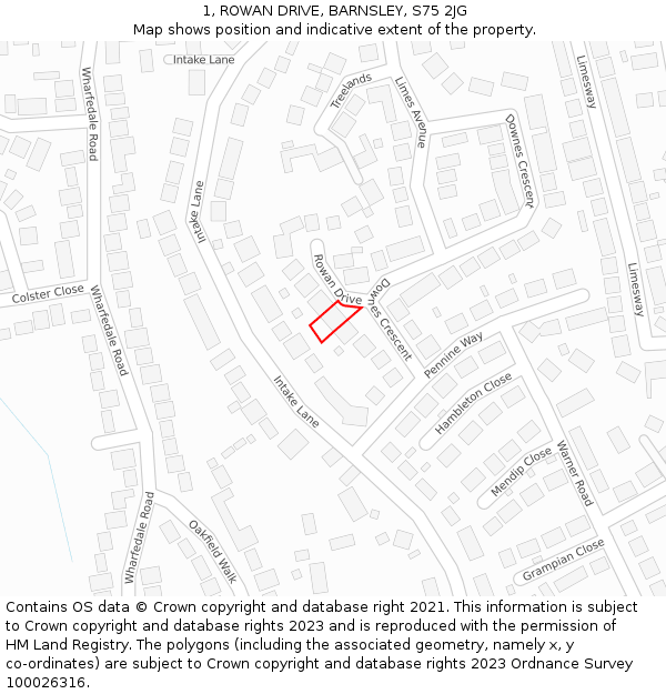 1, ROWAN DRIVE, BARNSLEY, S75 2JG: Location map and indicative extent of plot